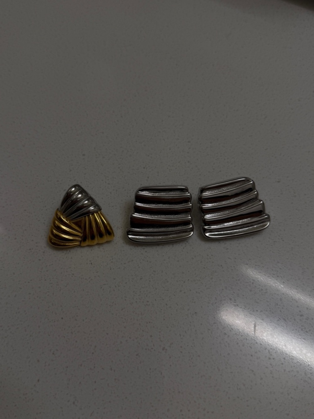 Silver Ribbed Earrings - Picture 3 of 3